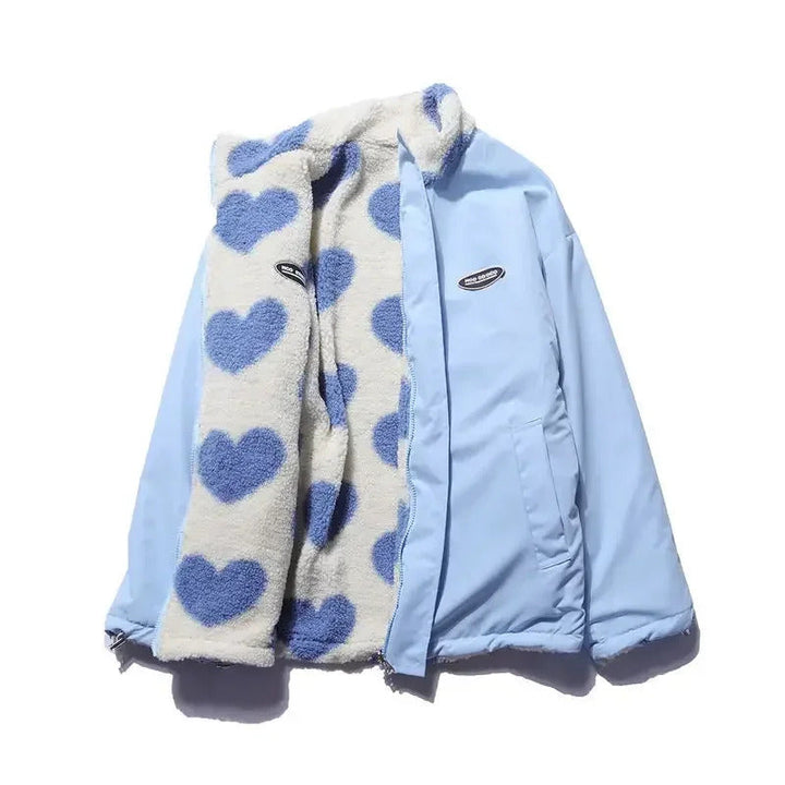 Daria - Women's Reversible Heart Print Fleece Jacket