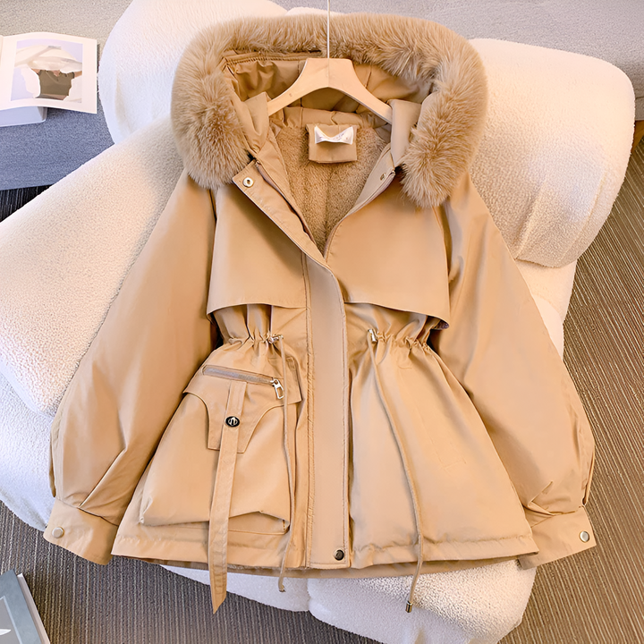 Aleksandra - Elegant Hooded Winter Coat with Fur Collar