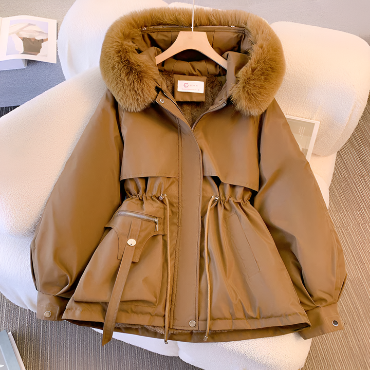 Aleksandra - Elegant Hooded Winter Coat with Fur Collar
