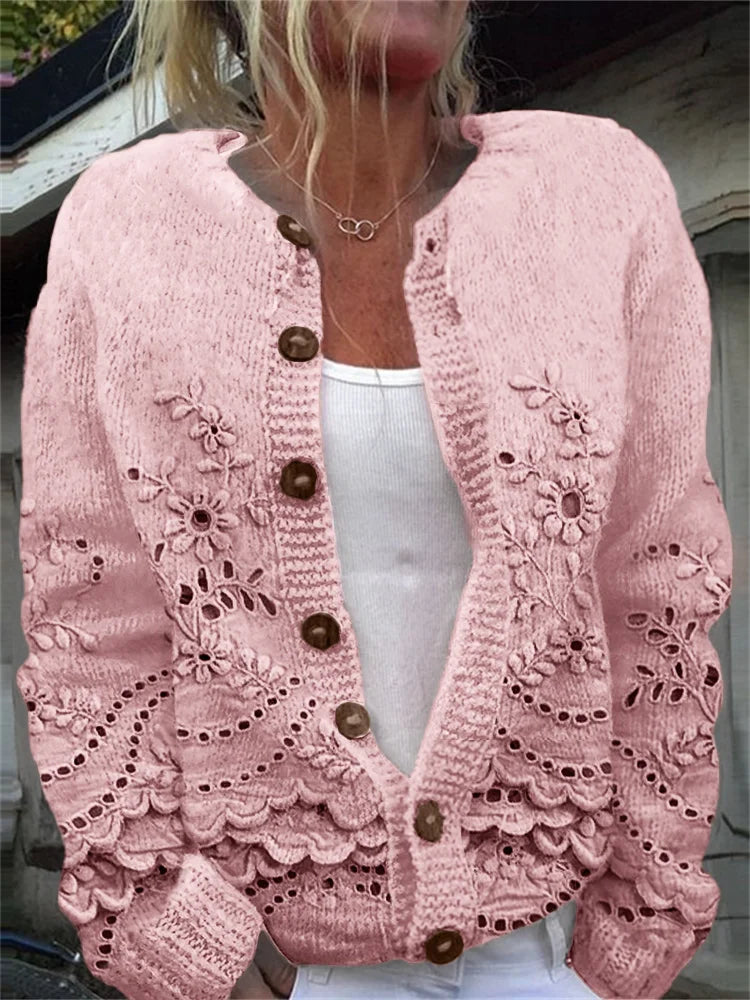 Christine | Floral Knit Button Cardigan