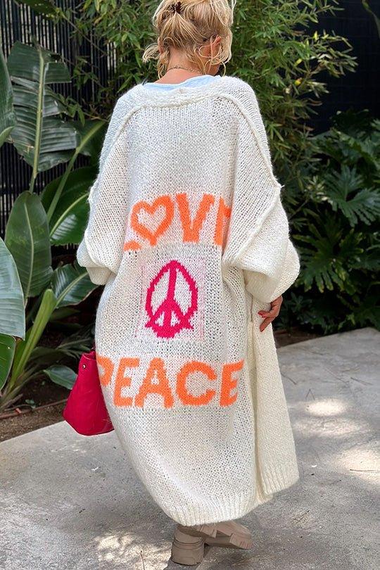 Linda | Long 'Love & Peace' Cardigan